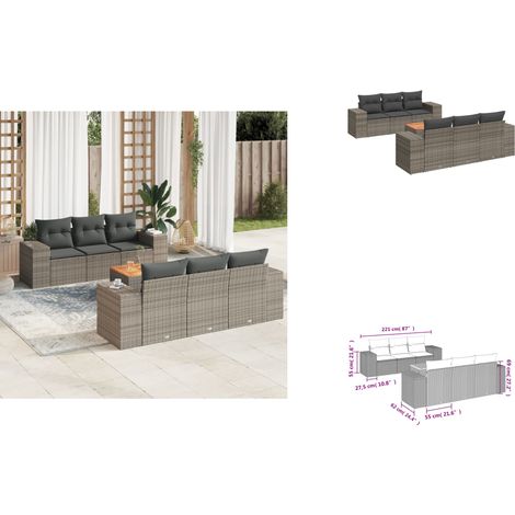 7-tlg. Garten-Sofagarnitur mit Kissen Grau Poly Rattan - Gartensortiment - Gartenmöbelset - Outdoor Möbel - Lounge Set - Rattan Gartenmöbel (1/3)