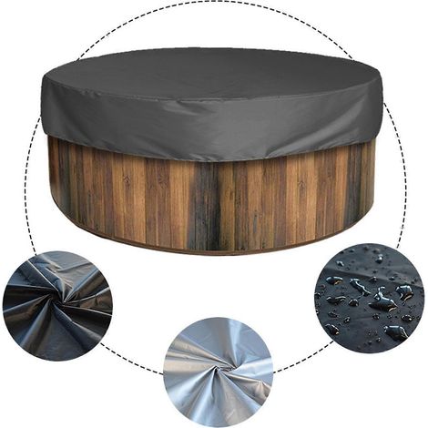 Couverture de baignoire/spa ronde et étanche pour extérieur : protection anti-UV - grise (1/5)