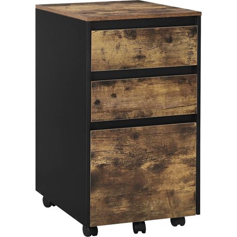 WOLTU Archivador Móvil con 3 Cajones Cajonera con 5 Ruedas Multiusos Gabinete de Archivos Debajo del Escritorio para Documentos de Oficina Roble Marrone y Negro 40x40x70 cm (1/5)