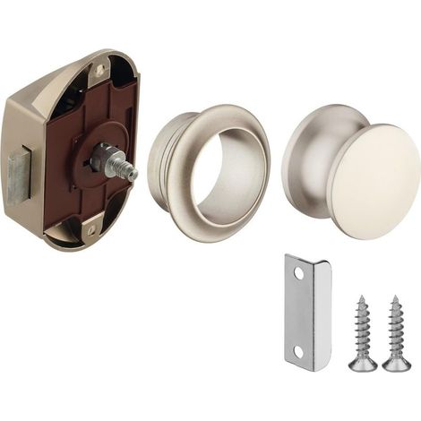 Serratura a pressione con pulsante, modello grande, interasse 25 mm, ideale per barche, caravan, camper, furgoni, finitura nichel opaco. (1/5)