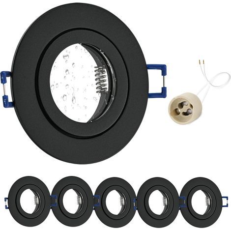 6x Recessed Spotlights, Black Aluminum, IP44, GU10 Socket, 68mm Hole, Bathroom (1/5)