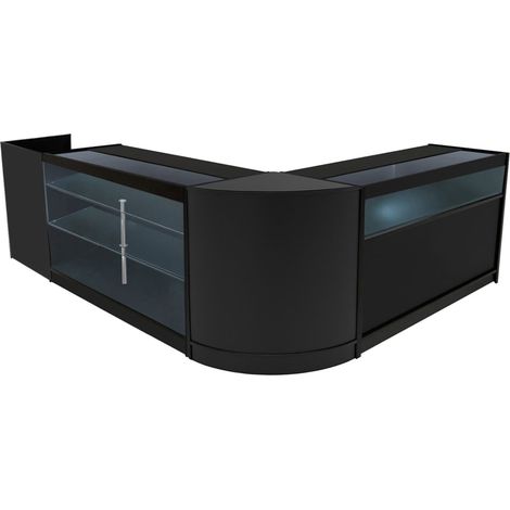 Comptoirs de Vente en MDF Noir à LED Blancs Ensemble Polaris CM60 TB60 K1500 B1500 3 Unités de Rangement Étagères Internes Portes Coulissantes Verouillables Réception Bureau Vêtements [Clés INCLUS] (1/5)