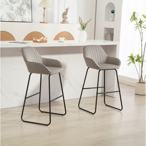 CHICFURN Pack de 2 taburetes de bar 50,5 x 53 x 96 cm poliéster gris con reposabrazos (1/5)