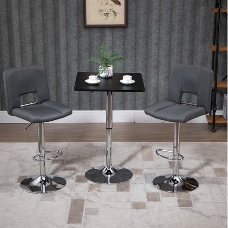 Mesa de bar de madera y metal negro, redonda, regulable en altura, tablero giratorio 360° (1/5)