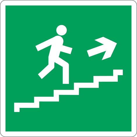Panneau d’escalier d’urgence en haut à droite - Panneau de sécurité conforme à la norme ISO 7010 - Taille: 120120mm - Matériau: Rigid PVC