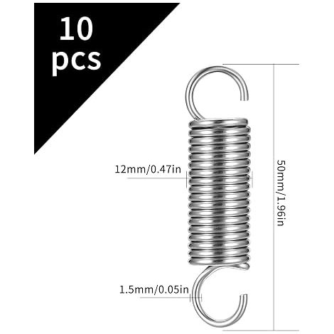 Tension Springs with Hooks, Suspension Springs, Stainless Steel Double Hook Springs, Spiral Traction Springs, Size (1.969 x 0.472 x 0.12 inch) (1/4)