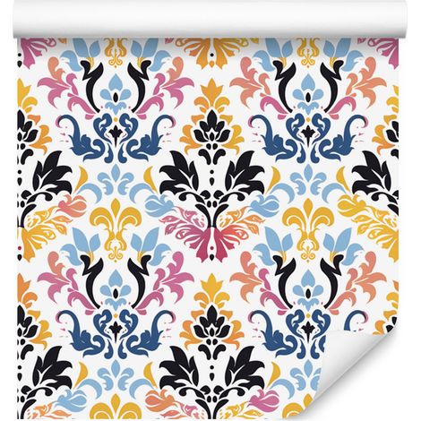 Carta da parati barocca damascata color crema e bianco per soggiorno e camera da letto, 50x1000 cm (1/5)