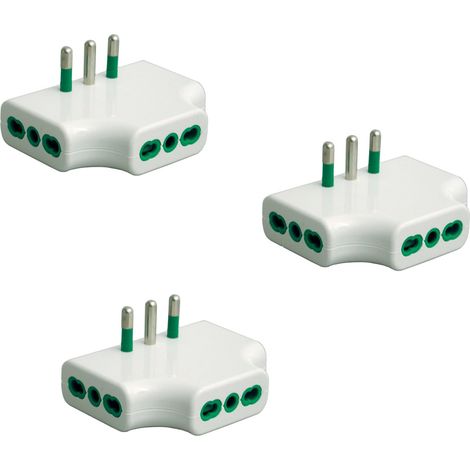 Fanton 82220-B3 - set 3 pezzi adattatore presa tripla piatta SALVASPAZIO multipla 1 spina italiana GRANDE 16A 3 prese italiane grandi adattatore triplo spazi stretti (1/4)