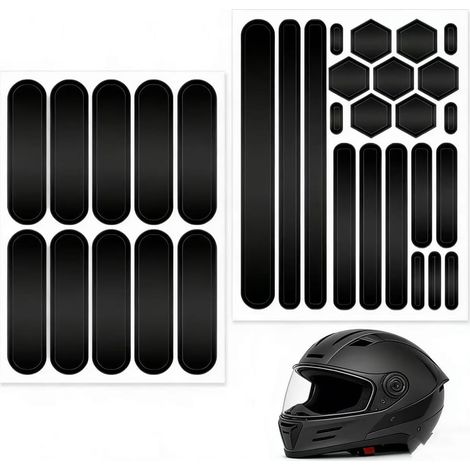 22 Pièces Kit Universel d'Autocollants Réfléchissants, Six Tailles, pour Casque Moto, Vélo, Trottinette(Noir) (1/5)