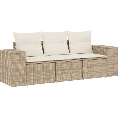 Salon de jardin avec coussins 3 pcs beige résine tressée (1/3)