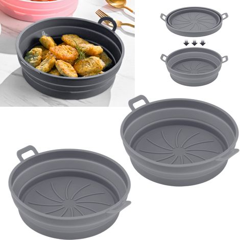 Accessoires pour friteuse à air chaud en silicone à double panier avec poignées, vendus en gris (2 paniers par paquet) (1/5)