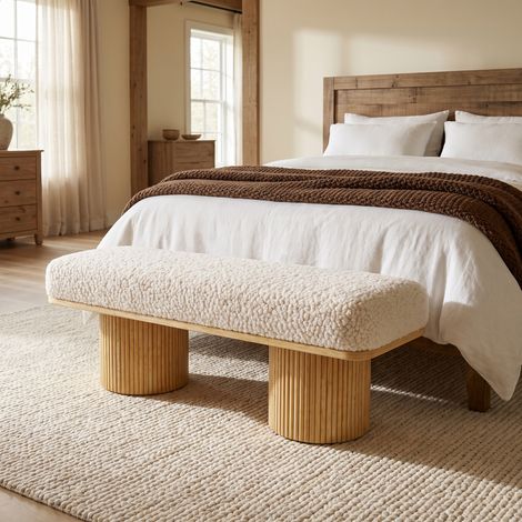 Lit rembourré / tête de lit capitonnée, chambre adulte, sommier à lattes, rangement, Bouclé, 122 cm, crème, couchage douillet, détente chambre adulte (1/5)