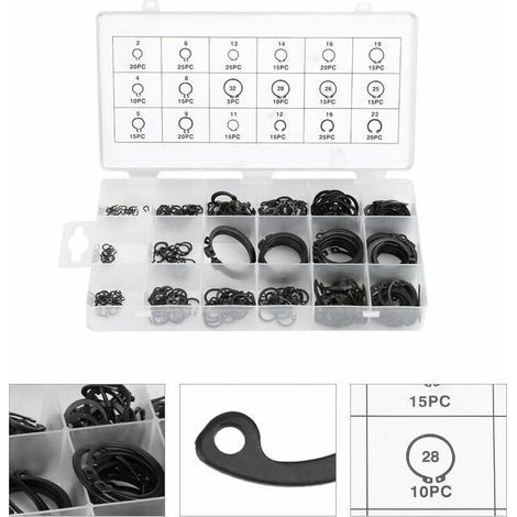 300-teiliges E-Clip-Sprengring-Shop-Sortiment, schwarzes Sicherungsring-Kit, Sortiment externer Sicherungsringe, 2 mm bis 32 mm (1/3)