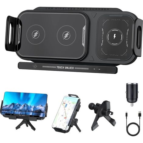 Cargador inalámbrico para coche Olycism, giratorio a 90 grados, para Galaxy Z Fold/Flip, con cargador rápido inalámbrico Dual Dobine QC 3.0 de 15 W, compatible con Z Fold/Flip 7, 6, 5 y 4. (1/5)