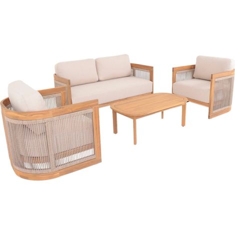 sweeek - Gartenmöbelset aus Akazienholz mit Seilbespannung für 4 Personen Natur / Beige