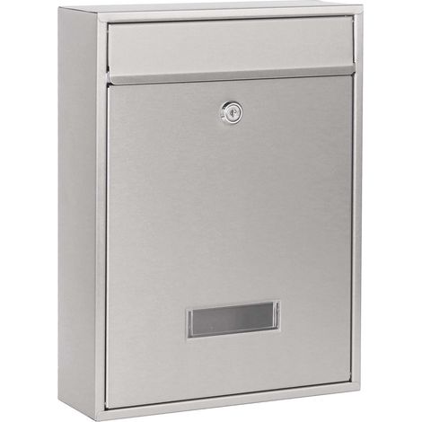 Wiltec Briefkasten V10 Edelstahl 260 x 90 x 350 mm, Wandbriefkasten mit Schloss und Namensschild, Postkasten aus Stahl (1/5)