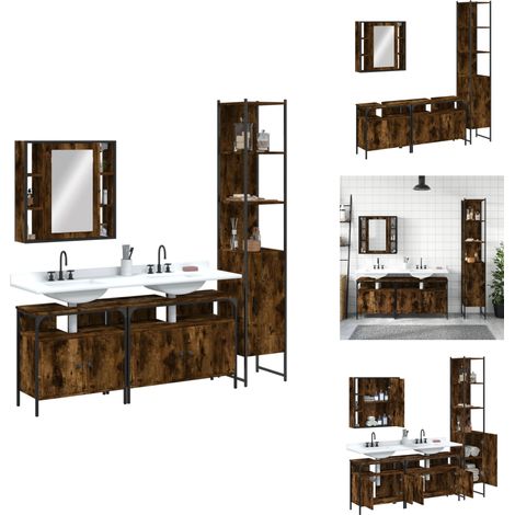 Ensemble d'armoires de salle de bain 4 pcs chêne fumé - Meubles De Salle De Bain - Ensemble Meuble Salle De Bain - Armoire Salle De Bain - Miroir Salle De Bain - Rangement Salle De Bain (1/5)
