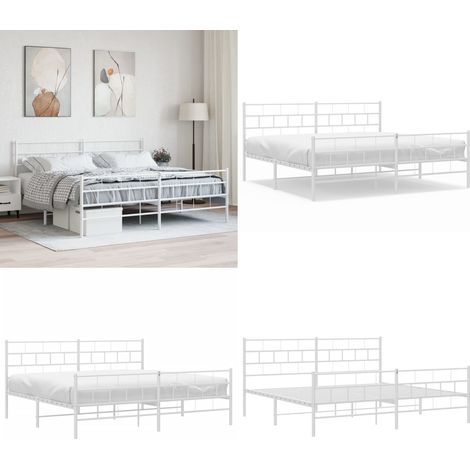 Cadre de lit métal sans matelas et pied de lit blanc 200x200 cm - Cadre De Lit Metal - Lit Double - Lit Blanc - Lit Moderne - Meuble Chambre - Home & Living (1/5)