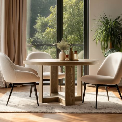 ELLA - Table à manger ronde D125cm couleur naturelle design arrondi (1/5)