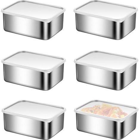 Bardusch-6 boîtes conservation acier inoxydable 600 ml empilables, couvercles inclus, lave-vaisselle, fromage/viande (1/5)