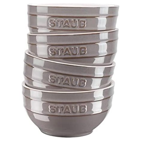 STAUB Juego de cuencos de cerámica, 4 piezas, color gris envejecido, cerámica, 14 cm, 0,7 litros, para preparar y servir (1/4)
