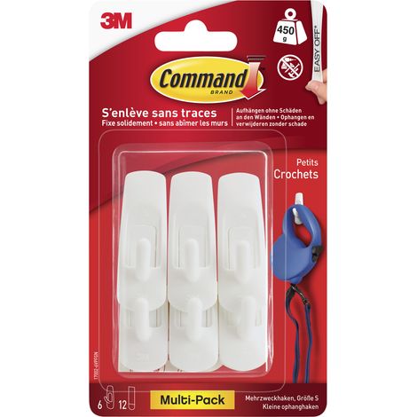 Command™ lot de 6 petits crochets et 12 languettes pour l'intérieur – Accrochage sans Dommage – Supporte jusqu’à 450 g (1/4)