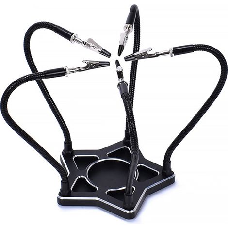 Poste de soudure avec mains d'assistance, station de soudure à cinq bras troisième main avec support fer à souder, bras flexibles, base métallique pour réparation électronique soudure bijoux artisanat