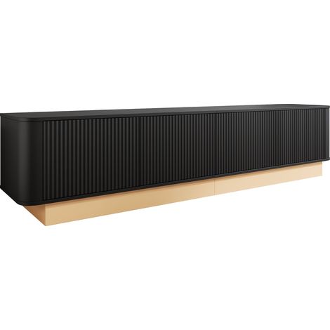 TV-Schrank Lowboard mit 4 geriffelten Türen, TV-Board aus MDF, Schwarz, 200 x 40 x 47,5 cm - PANGIVO (1/5)