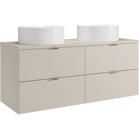 Meuble de salle de bain suspendu avec vasque à poser ronde - Beige - 120 cm - LAVENA (1/4)