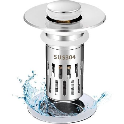 Bouchon de vidange pour lavabo avec panier filtrant anti-colmatage et collecteur de cheveux, tuyau de vidange universel à clapet, couvercle de vidange, convient aux diamètres de 1,1 à 1,471 pouces. (1/5)
