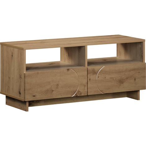 Meuble TV avec Rangement 2 Tiroirs en Bois d'Ingénierie Chêne Artisanal 90 x 34,5 x 40 cm (1/5)