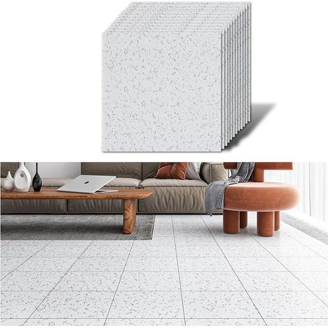 12 x White Marble Floor Adhesive Tiles Granite White Tiles Kitchen Stickers Bathroom Waterproof Living Room 1.5 mm 30 cm x 30 cm (1/5)