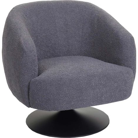 Sillón de cóctel giratorio con esquinas y bordes redondeados en tejido de bucles gris oscuro y metal 040006852