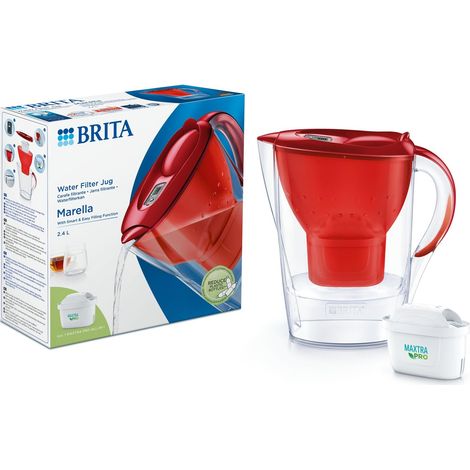 Filterkaraffe Brita Marella MX Pro rot – 1051120 – 2,4L Volumen – für weiches Wasser – mit Aktivkohlefilter