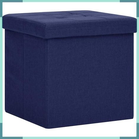 Tabouret de rangement pliable - Conception à boutons - Bleu - Revêtement faux lin - Siège rembourré amovible (1/5)