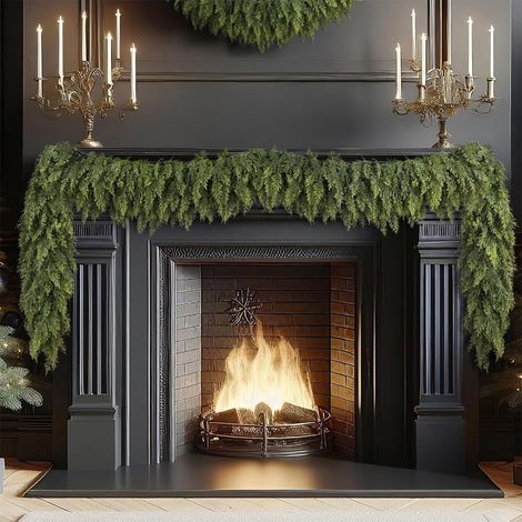 Guirlande De Noël En Rattan Artificiel - 180 Cm - Vert - Pour Intérieur Et Extérieur - Décoration De Cheminée, Porte, Fenêtre - 1 Pièce (1/5)