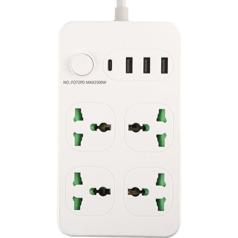 Multiprise 4 Prises Universelles + 3 USB + 1 USB-C, Câble 3m, Prise Schuko, Blanc (1/5)