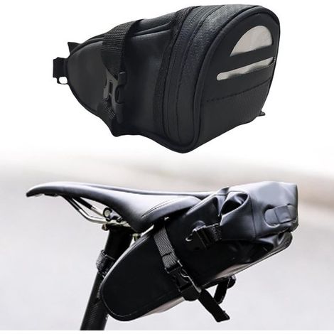 Bolsa para sillín de bicicleta de carretera, 20x15,5x6cm, Bolsa impermeable para sillín, Bolsa para ciclismo, Universal, Fácil de instalar, Negra (1/5)