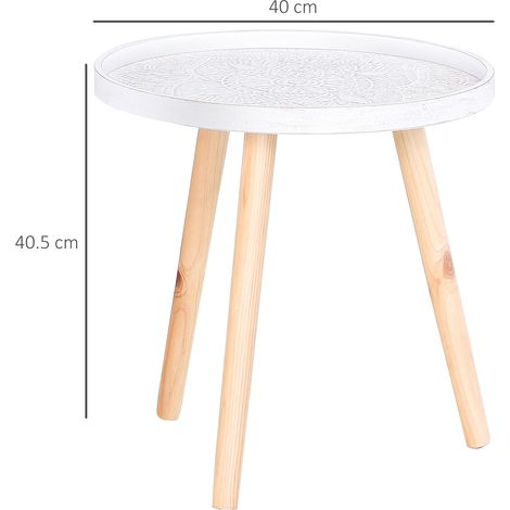 Table basse ronde avec plateau en bois, diamètre 40 cm x hauteur 40,5 cm - Blanc et or (1/5)