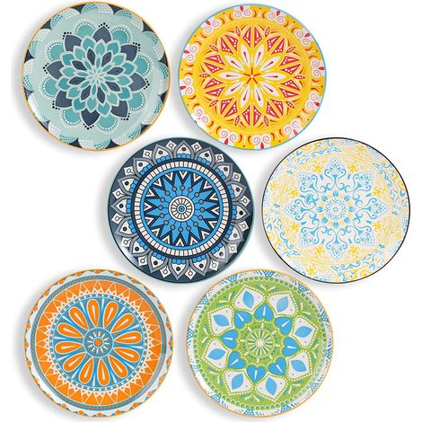 Assiettes Plates - Assiette Dessert Porcelaine - Lot de 6 Assiette Multicolore à Salade  Fruit  Hors-d'œuvre Petit Déjeuner - 20.3 cm (1/5)