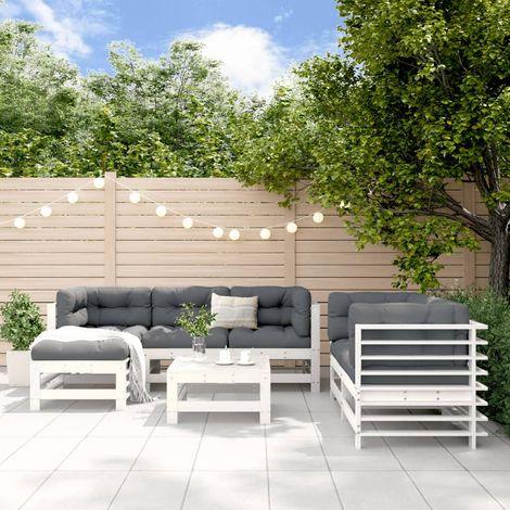 Salon de jardin 7 pcs Blanc Bois de pin massif (1/5)