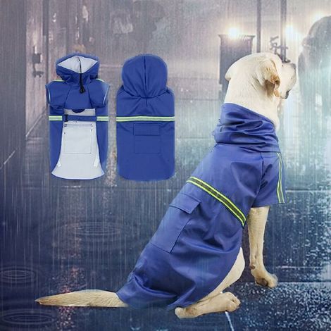 Imperméable pour chien avec capuche, imperméable pour chien, imperméable ultraléger et respirant pour chien 100% imperméable avec bandes réfléchissantes pour chiens moyens à grands (bleu) (M) (1/5)