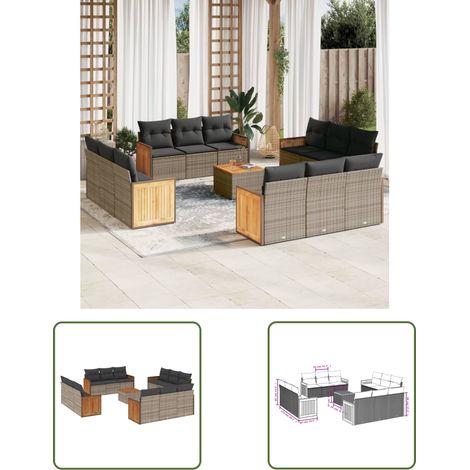 The Living Store 13-tlg. Garten-Sofagarnitur mit Kissen Grau Poly Rattan - Gartensorte - Outdoor Möbel - Gartenlounge - Esstischset - Lounge Set (1/3)