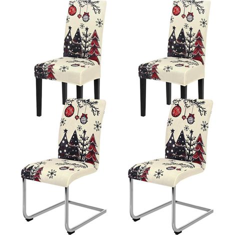 Housses de chaise extensibles Noël motif sapin lot de 4 blanc (1/5)
