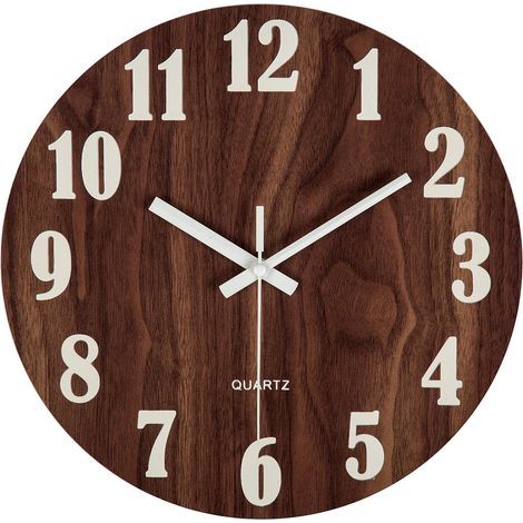 Leuchtende Wanduhr, 30 cm Nachtlicht-Wanduhr Holz-Wanduhr Tootless Küchenuhr für Zuhause, Büro, Küche, Wohnzimmer und Schlafzimmer (Dunkelbraun) (1/5)
