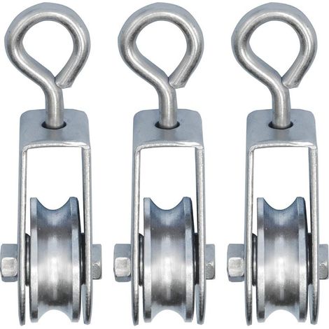 Lot de 3 mini poulies avec roulements à billes – Charge 30kg – Ø 28mm pour corde de 6mm – Acier galvanisé antirouille (1/5)
