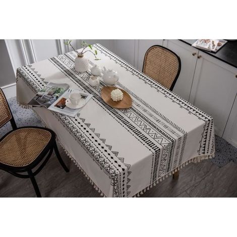 Nappe - NAYOROOM - 140x140cm - Imperméable - Anti-tache - Coton et Lin avec Franges (1/3)