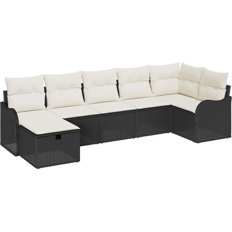Garden Sofa Set with Cushion 7 pcs Black Poly rattan vidaXL