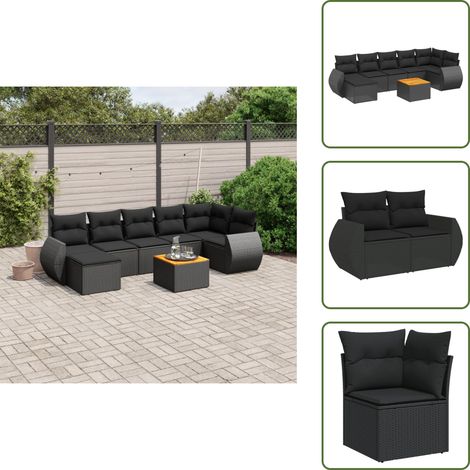 Salon de jardin 8 pcs avec coussins noir résine tressée - Salon De Jardin - Meuble Extérieur - Résine Tressée - Rotin Synthétique - Acacia (1/5)