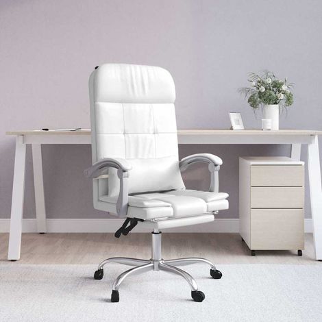 vidaXL Silla de oficina reclinable masaje cuero sintético blanco (1/5)